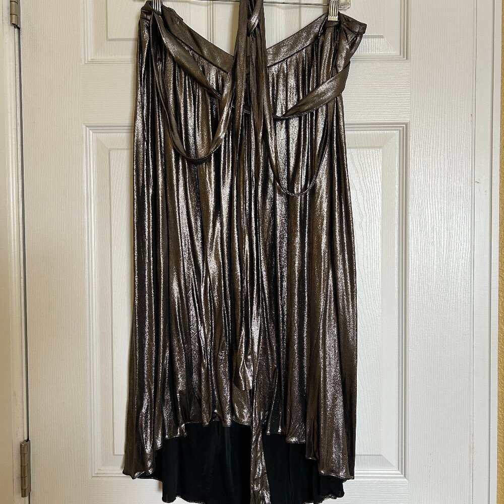 Silver liquid lame goddess dress by MarieMarie